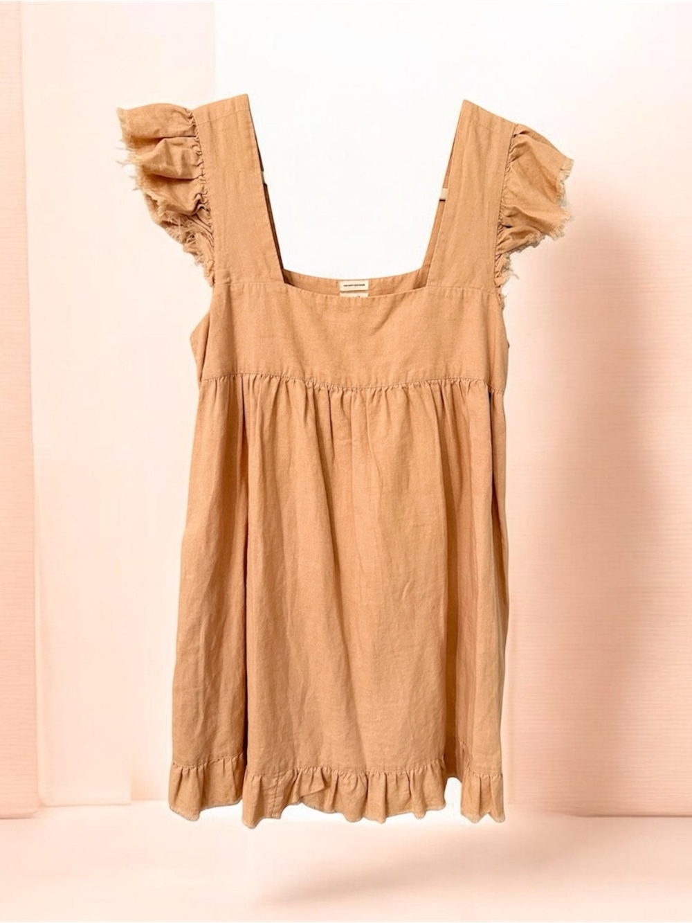 Aerie Linen Blend Ruffle Sleeve Babydoll Mini Dress  Tan L